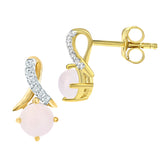 Round Opal and Pave Set Diamond Twist  Earrings in 9ct Yellow Gold